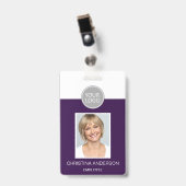 紫色の従業員名ロゴの写真企業の作品 バッジ (正面 （クリップ付）)