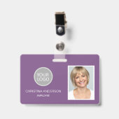 紫色の従業員名ロゴの写真企業の作品 バッジ (正面 （クリップ付）)