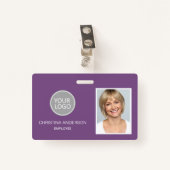 紫色の従業員名ロゴの写真企業の作品 バッジ (正面クリップ)