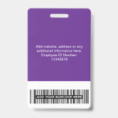 紫色の従業員 – 写真、バーコード、大きなロゴ、名前 バッジ (Back)