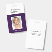 紫色の従業員 – 名前フォトワー企業のク バッジ (正面＆裏面)