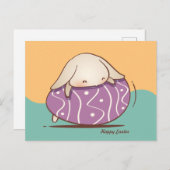 紫色の復活祭の卵を産むかわいいバニー ポストカード (正面/裏面)