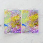 紫色の復活祭の卵、白い花、黄色いキラキラ シーズンカード (内部)
