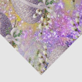 紫色の復活祭の卵、白い花、黄色いキラキラ 薄葉紙 (詳細)
