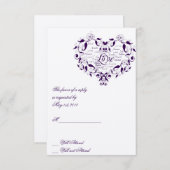 紫色の応答カードのあらゆる言語で愛して下さい 出欠カード (正面/裏面)