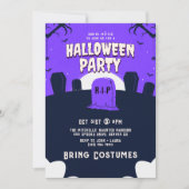 紫色の怖い墓石ハローウィンパーティ 招待状 (正面)