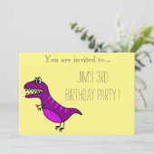 紫色の恐竜の少年の誕生日パーティー 招待状 (スタンド正面)