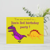 紫色の恐竜の少年の誕生日パーティー 招待状 (スタンド正面)