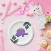 紫色の恐竜キッドパーティーグリーンディノ誕生日 ペーパープレート (パーティー)