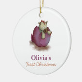 紫色の恐竜ハッチベビーガール初めてのクリスマス セラミックオーナメント (左)