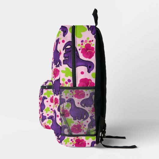 紫色の恐竜パターパーソナライズされたンの子供の名前 プリントバックパック (右)