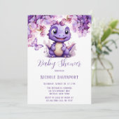 紫色の恐竜フローラ蝶ガールベビーシャワー 招待状 (スタンド正面)