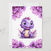 紫色の恐竜フローラ蝶ガールベビーシャワー 招待状 (裏面)