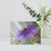 紫色の情熱の熱帯花が近くに咲く ポストカード (スタンド正面)