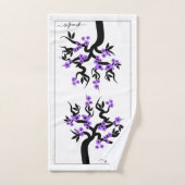 紫色の愛の鳥のさくらんぼの木の花と縁ど バスタオルセット (ハンドタオル)