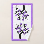 紫色の愛の鳥のさくらんぼの木、花と縁ど バスタオルセット (ハンドタオル)