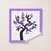 紫色の愛の鳥のさくらんぼの木、花と縁ど バスタオルセット (ウォッシュタオル)