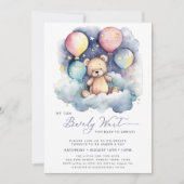 紫色の我々はベアベビーシャワーを待つことができる 招待状 (正面)
