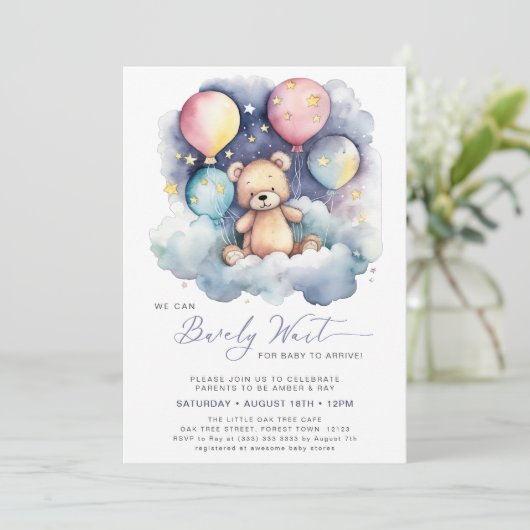 紫色の我々はベアベビーシャワーを待つことができる 招待状 (スタンド正面)