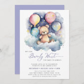 紫色の我々はベアベビーシャワーを待つことができる 招待状 (正面/裏面)