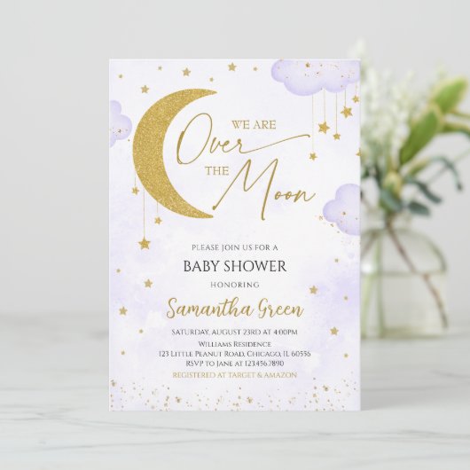 紫色の我々は月の赤ん坊のシャワー上にある 招待状 (スタンド正面)