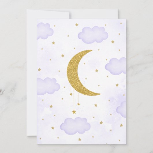 紫色の我々は月の赤ん坊のシャワー上にある 招待状 (裏面)