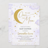 紫色の我々は月の赤ん坊のシャワー上にある 招待状 (正面/裏面)
