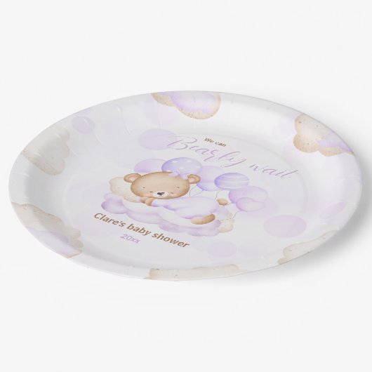 紫色の我々はbearly待つことができ赤ちゃんシャワー紙プレート ペーパープレート (アングル)