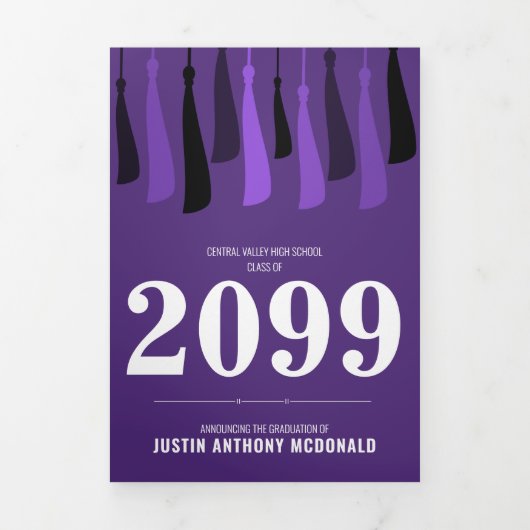 紫色の房の列3 – 写真卒業 三つ折り招待状 (カバー)