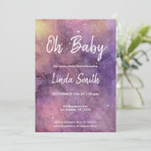 紫色の手の絵を描水の色銀河系赤ちゃんシャワー 招待状 (スタンド正面)