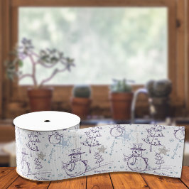 紫色の手描きクリスマス雪だるま グログランリボン