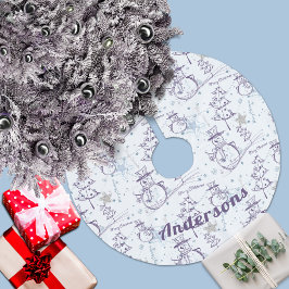 紫色の手描きクリスマス雪だるま ブラッシュドポリエステルツリースカート