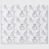 紫色の手描きクリスマス雪だるま ラッピングペーパー (フラット)