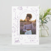 紫色の手描き写真卒業発表 案内状 (スタンド正面)