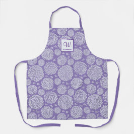 紫色の手描き花柄モノグラムエプロン エプロン