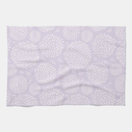 紫色の手描き花柄 キッチンタオル