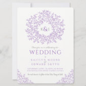 紫色の手描き葉モノグラム結婚アート 招待状 (正面)