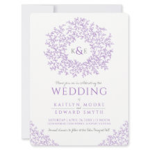 紫色の手描き葉モノグラム結婚アート