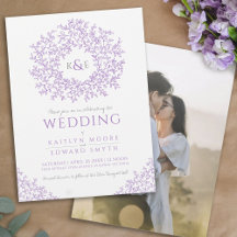 紫色の手描き葉モノグラム結婚アート