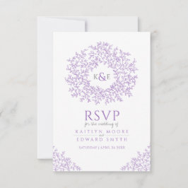 紫色の手描き葉モノグラムRSVP結婚's 出欠カード