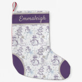 紫色の手描き雪だるまクリスマス スモールクリスマスストッキング (正面)