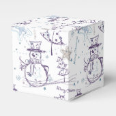 紫色の手描き雪だるまクリスマス フェイバーボックス (正面サイド)