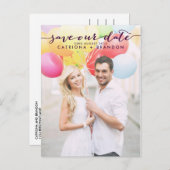 紫色の手書きスクリプ救ト写真Our Date 案内ポストカード (正面/裏面)