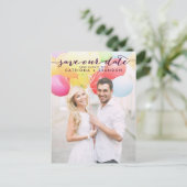 紫色の手書きスクリプ救ト写真Our Date 案内ポストカード (スタンド正面)