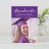 紫色の手書き大学院編集可能な卒業 案内状 (スタンド正面)