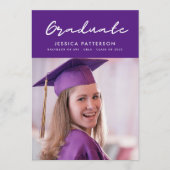 紫色の手書き大学院編集可能な卒業 案内状 (正面)