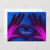 紫色の手X線ハート ポストカード (正面/裏面)