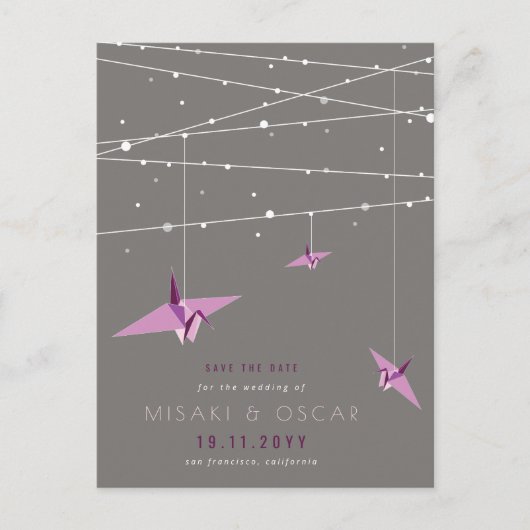 紫色の折り紙紙クレーズアジアの日付を保存 案内ポストカード (正面)