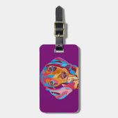 紫色の抽象的なダックスフント ラゲッジタグ (正面縦)