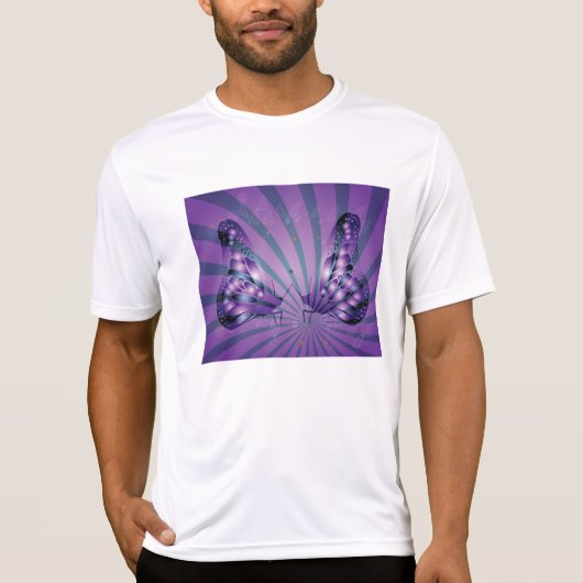 紫色の抽象的な蝶の輝く羽 Tシャツ (正面)